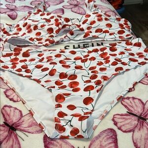 SHEIN Red Cherry Print Swimwear